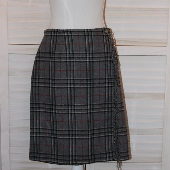 Vintage Sag Harbor Blanket Wrap Wool Blend Gray Plaid Pencil with Frayed Edges - Picture 3 of 7